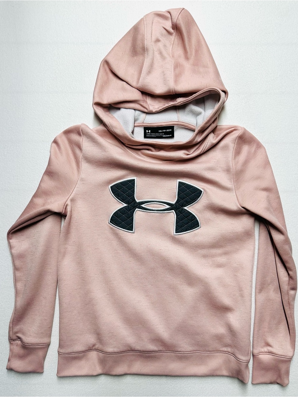 Under Armour ColdGear Women's XS Pink Fleece Hoodie Quilted Logo Loose Fit